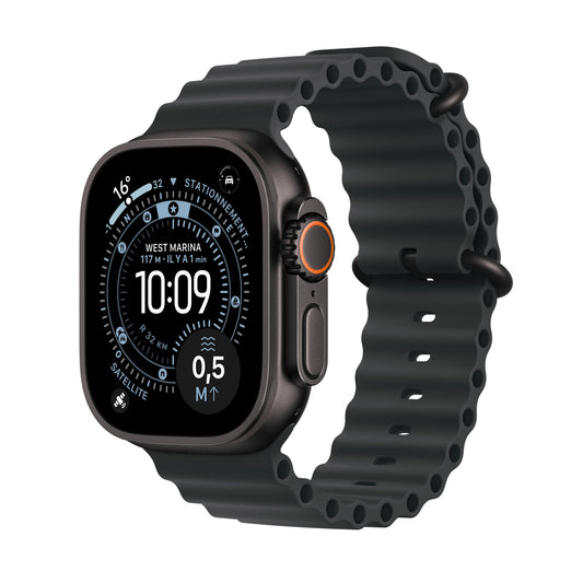 Apple Watch Ultra 3 GPS + Cellular, Boîtier en titane noir de 49 mm, Bracelet Océan noir - Occasion