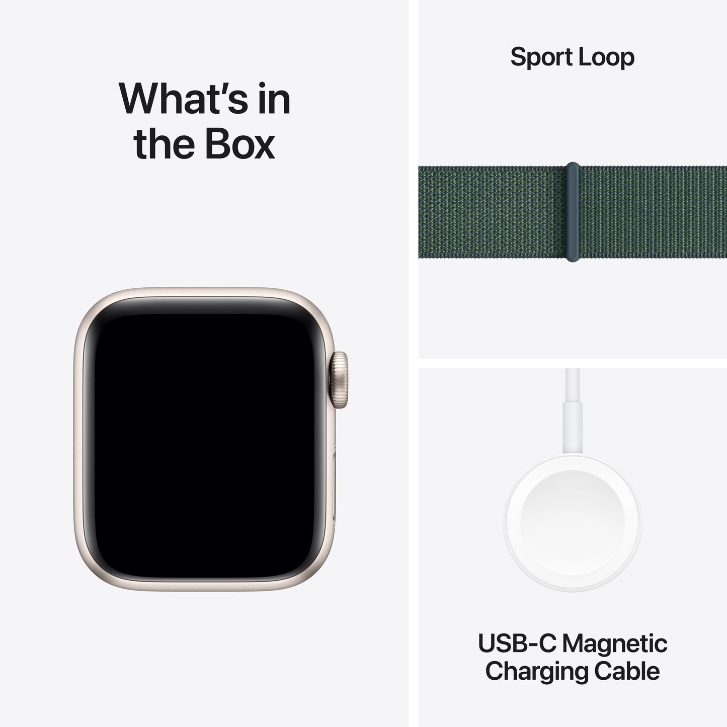 Apple Watch SE (2ème gén) • 40mm Lumière Stellaire • Boucle Sport Vert Lacustre
