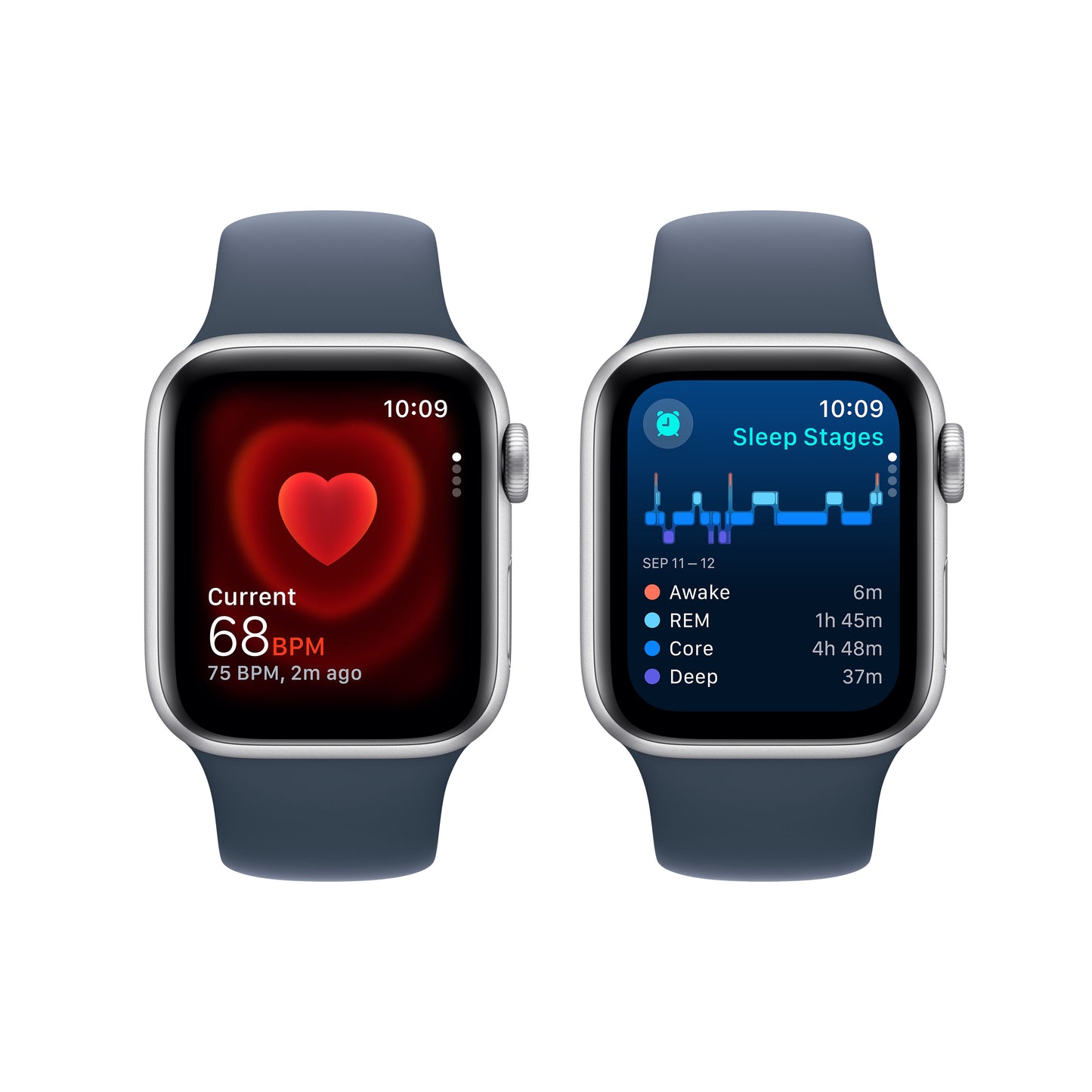 Apple Watch SE (2ème gén) • Alu 40mm Argent • Bracelet Sport Bleu Orage M/L