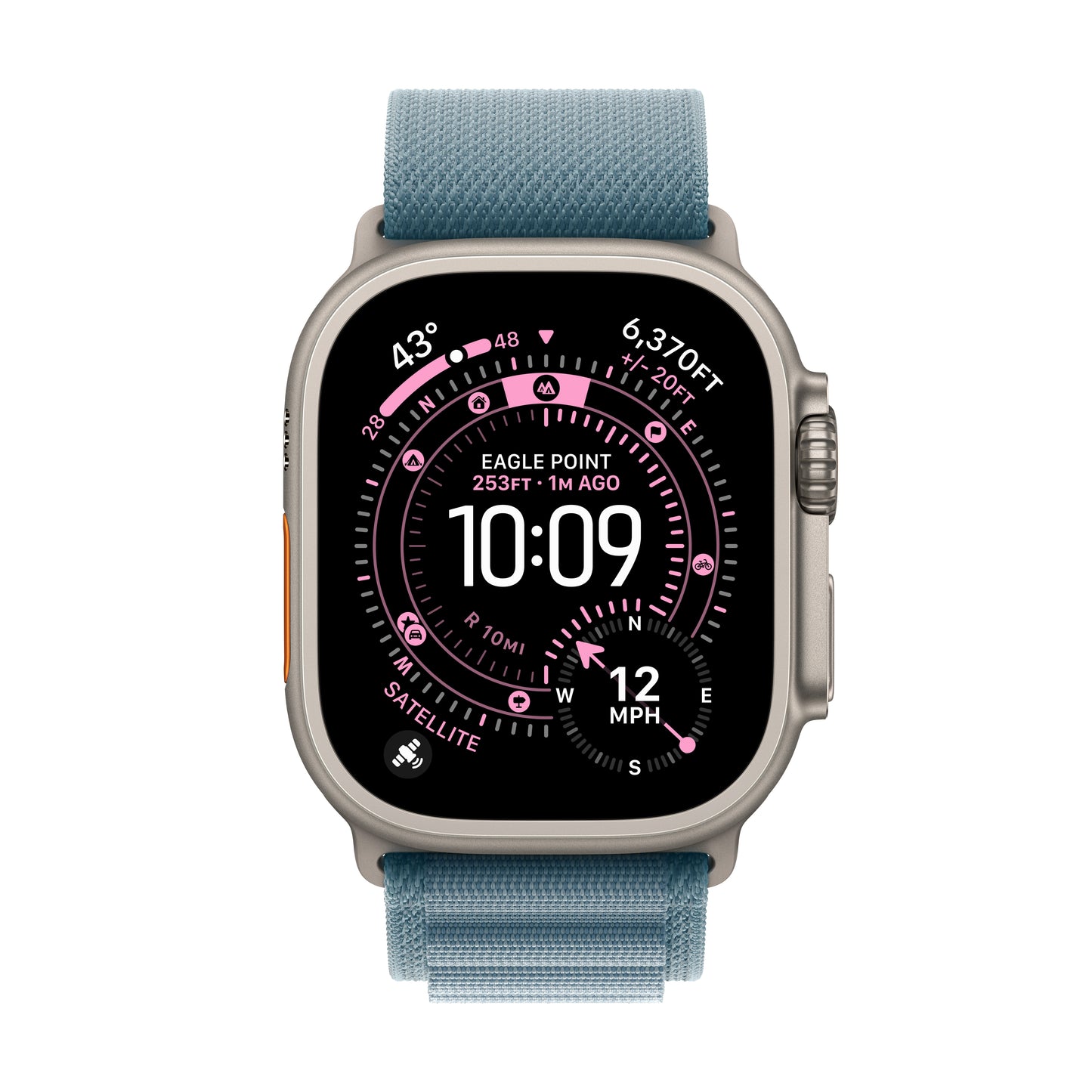 Apple • Apple Watch Ultra 3 • Titane naturel • Bracelet Alpine Loop bleu clair (S)