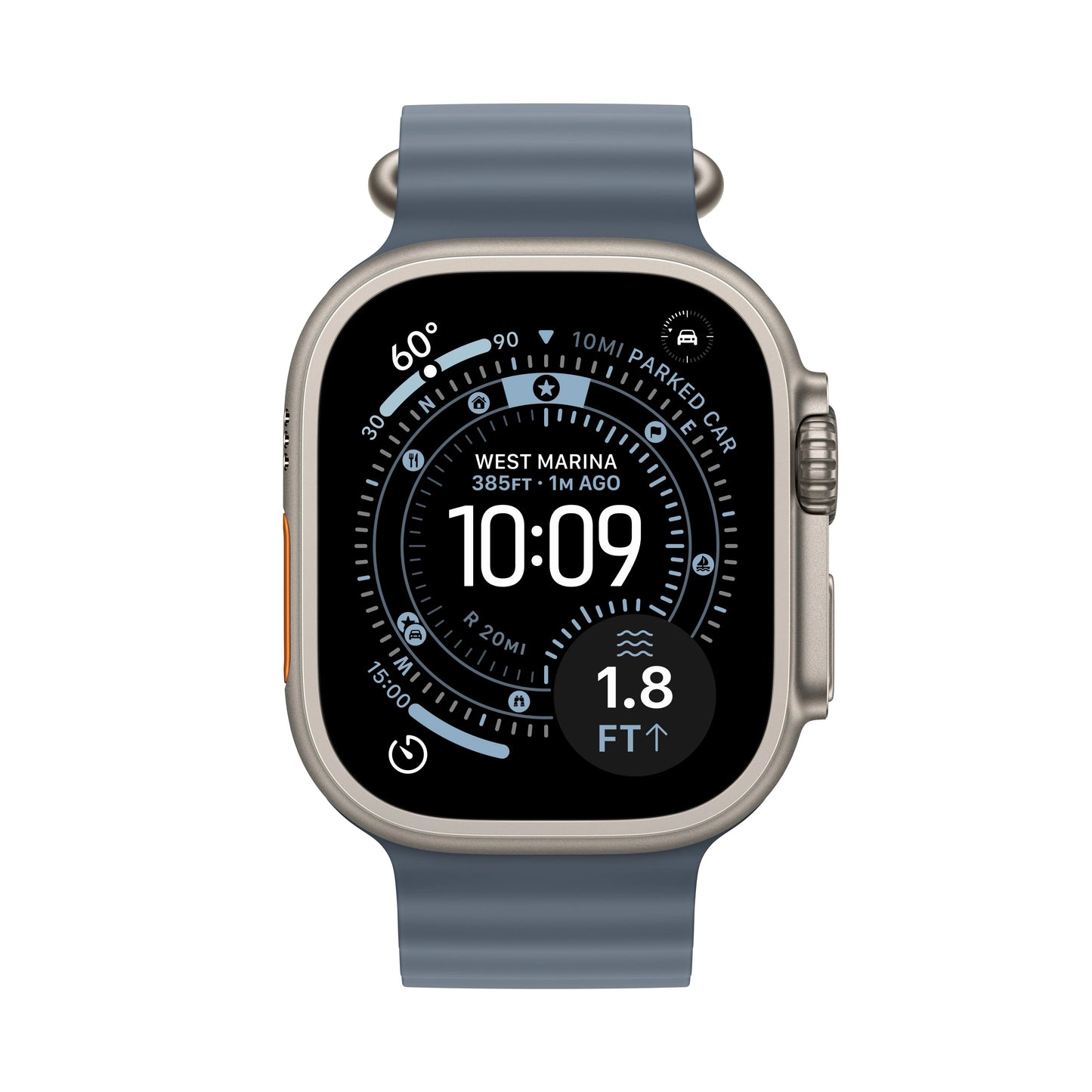Apple • Apple Watch Ultra 3 • Titane naturel • Bracelet Ocean Bleu maritime