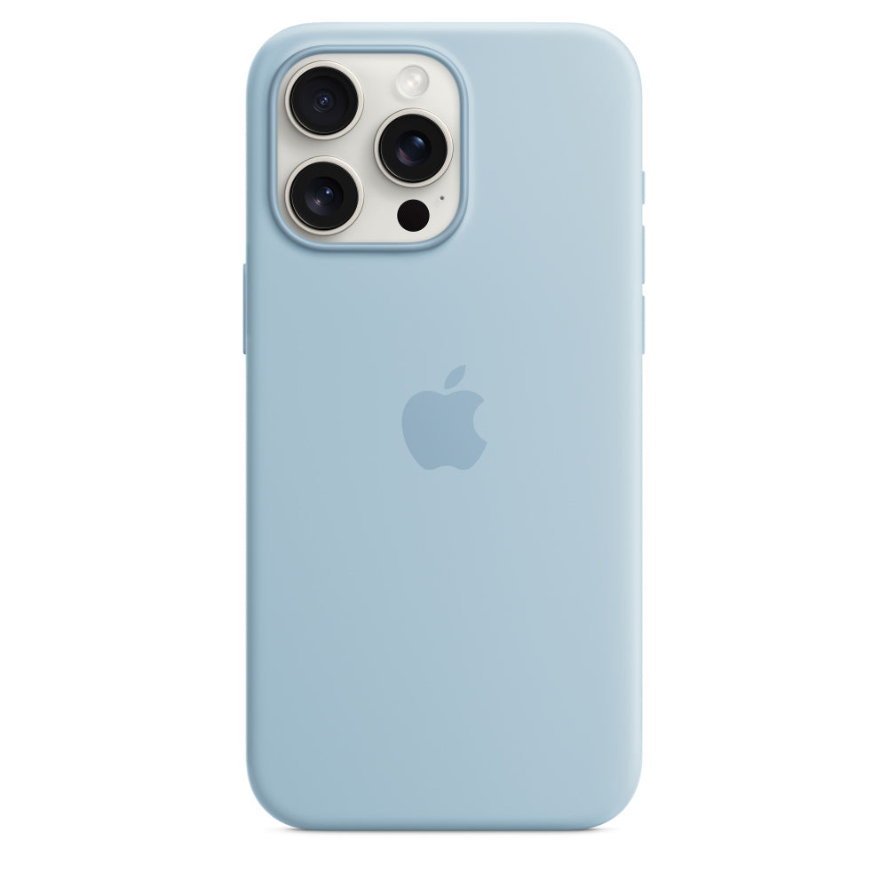 Apple • Coque en silicone avec MagSafe pour iPhone 15 Pro Max • Bleu clair