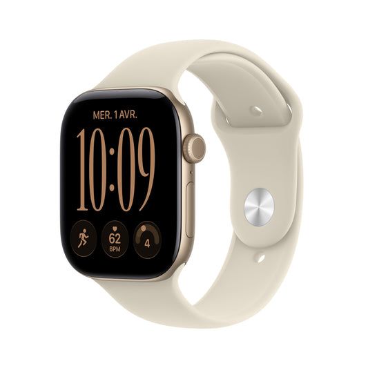 Apple Watch Series 12 GPS, Boîtier en aluminium or clair de 46 mm, Bracelet Sport sable - S/M
