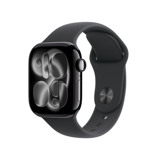 Apple Watch Series 11 GPS, Boîtier en aluminium noir de jais 42 mm, Bracelet Sport noir - M/L