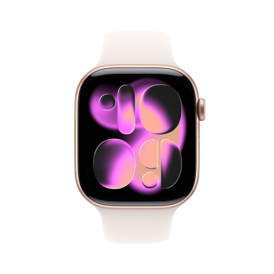 Apple Watch Series 11 GPS, Boîtier en aluminium or rose 46 mm, Bracelet Sport rose tendre - S/M