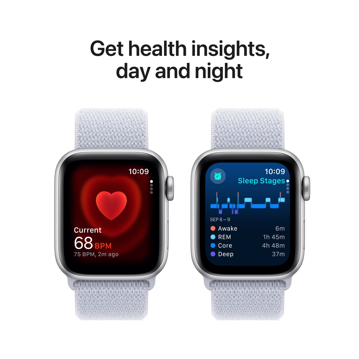 Apple Watch SE (2ème gén) • 40mm Argent • Boucle Sport Nuée Bleue