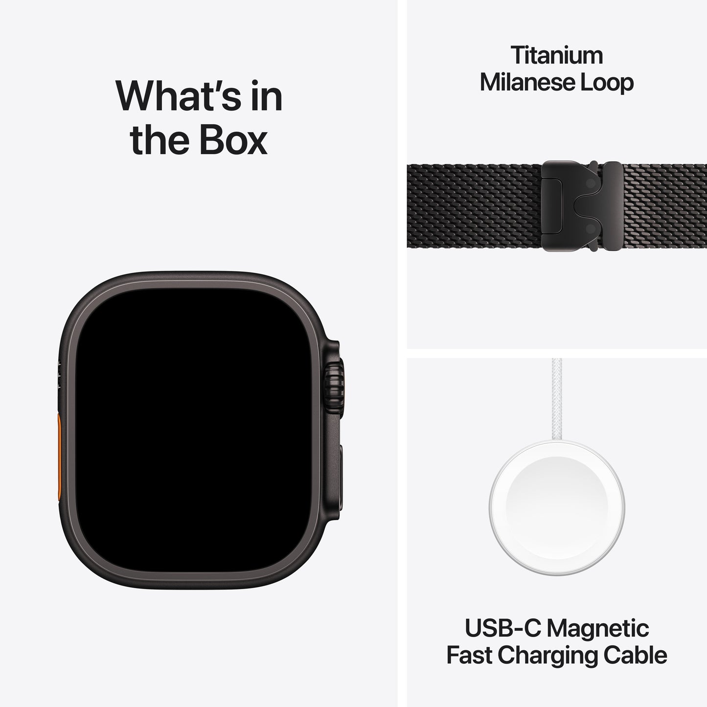 Apple • Apple Watch Ultra 3 • Titane noir • Bracelet Milanais noir (S)