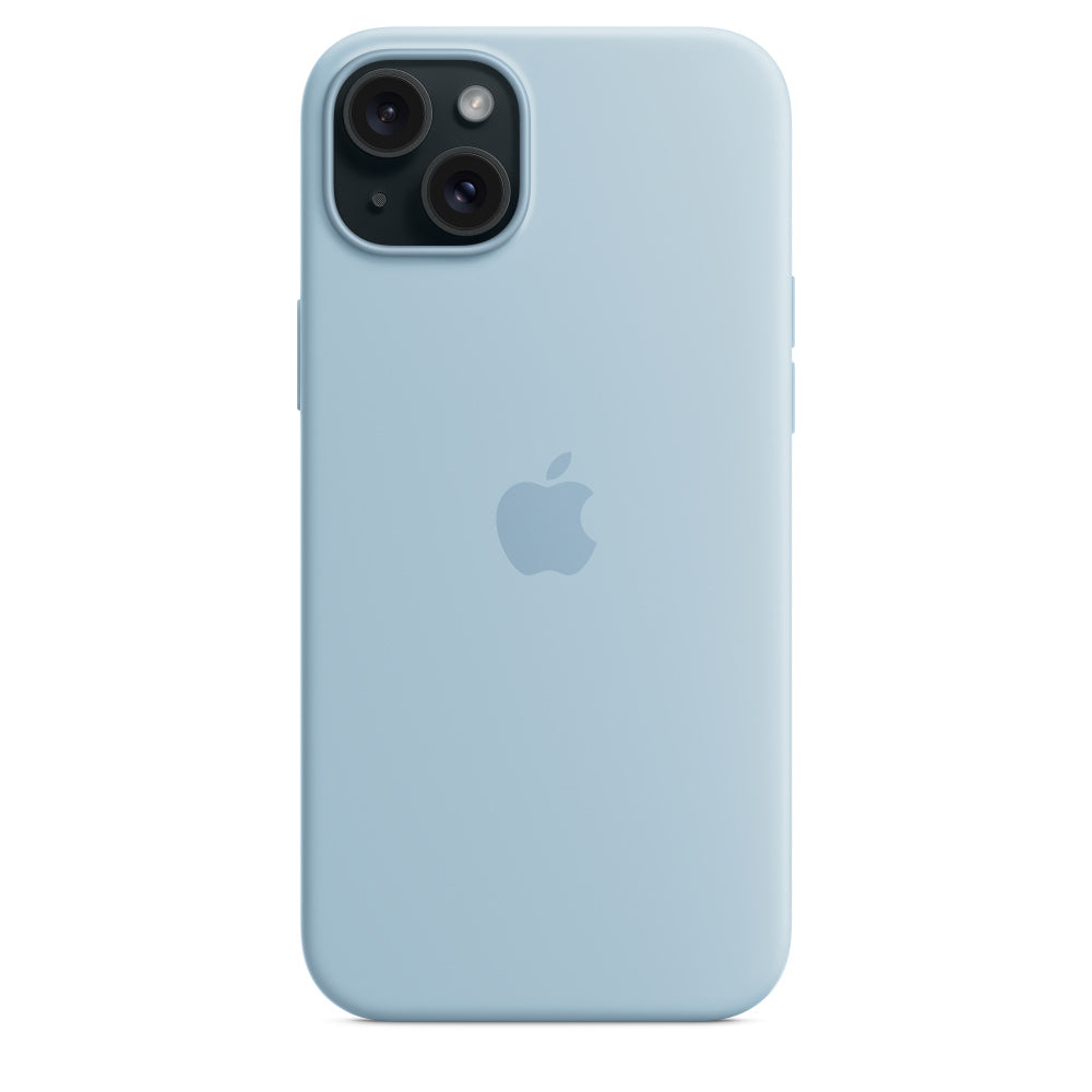 Apple • Coque en silicone avec MagSafe pour iPhone 15 Plus • Bleu clair