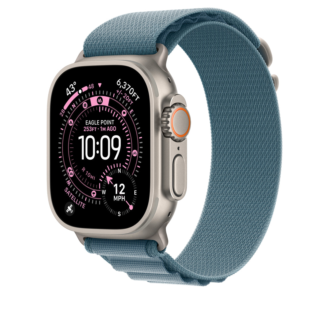 Apple • Boucle Alpine • Bleu Clair – 49 mm (titane noir, taille L)