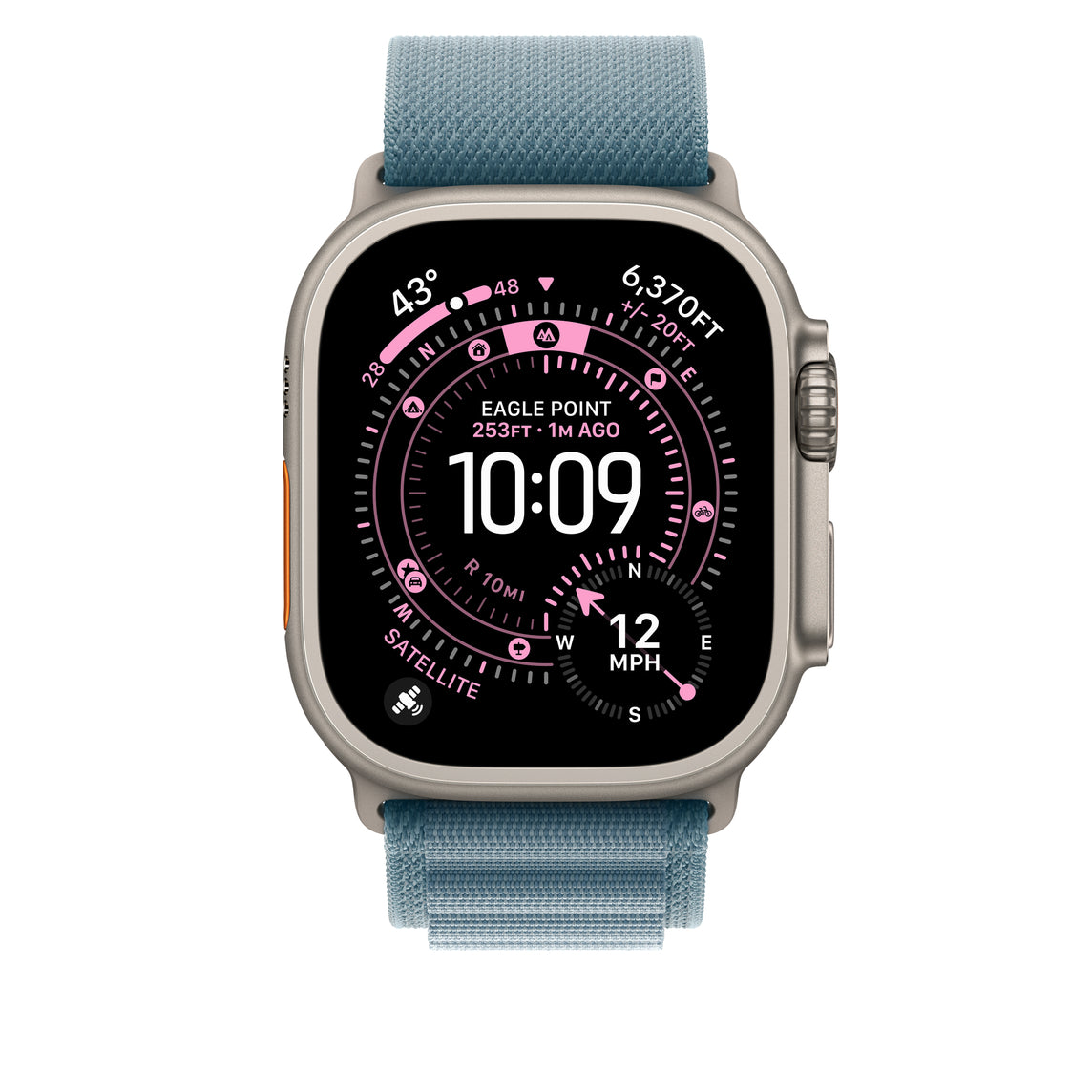 Apple • Boucle Alpine • Bleu Clair – 49 mm (titane noir, taille L)