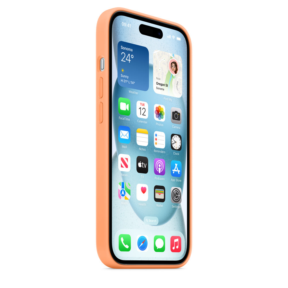 Apple • Coque en silicone avec MagSafe pour iPhone 15 • Sorbet à l'orange