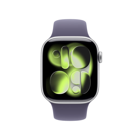 Apple Watch Series 11 GPS, Boîtier en aluminium argent 42 mm, Bracelet Sport brume violette - M/L