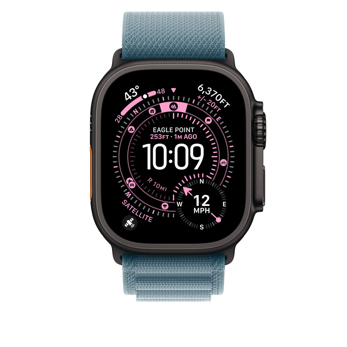 Apple • Boucle Alpine • Bleu Clair – 49 mm (titane noir, taille M)