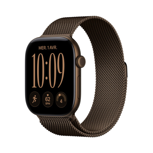 Apple Watch Series 12 GPS, Boîtier en aluminium bronze sombre de 46 mm, Bracelet Milanais bronze sombre - M/L