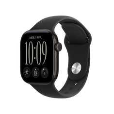 Apple Watch Series 12 GPS, Boîtier en aluminium noir de 42 mm, Bracelet Sport noir - S/M