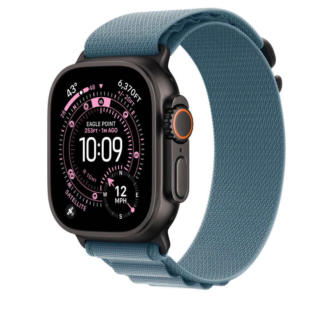 Apple • Boucle Alpine • Bleu Clair – 49 mm (titane noir, taille L)