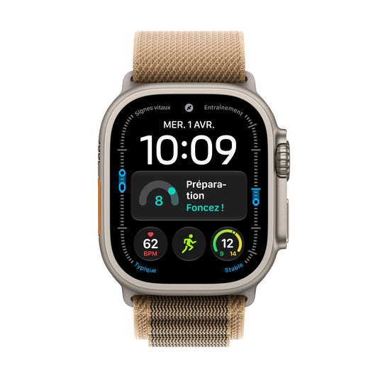 Apple Watch Ultra 4 GPS + Cellular, Boîtier en titane naturel de 49 mm, Boucle Alpine désert - S
