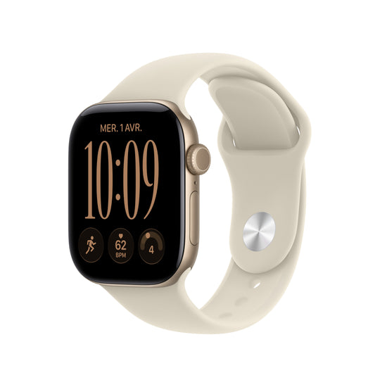 Apple Watch Series 12 GPS, Boîtier en aluminium or clair de 42 mm, Bracelet Sport sable - S/M