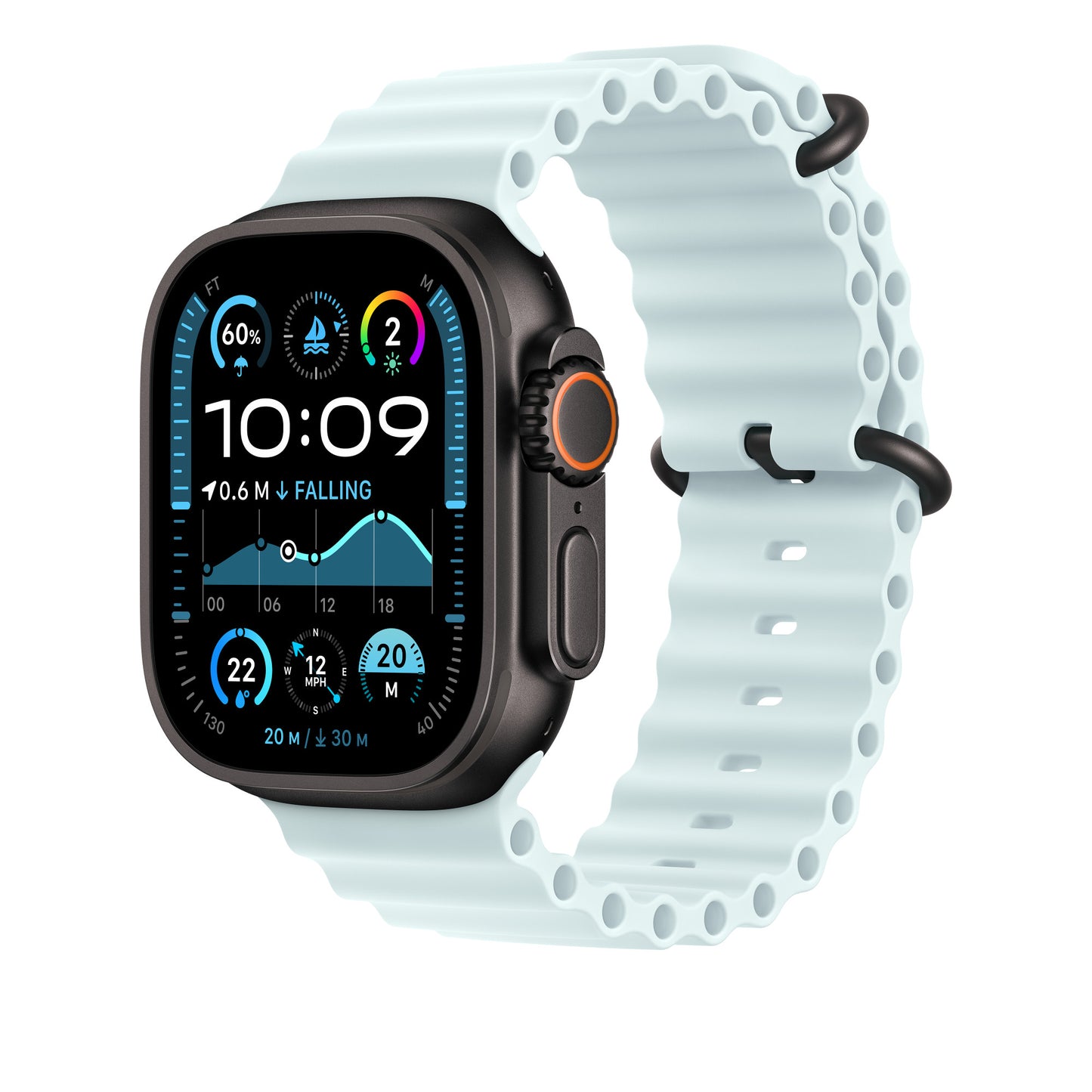 Apple Bracelet Océan • 49mm • Bleu Glacier Titane Noir