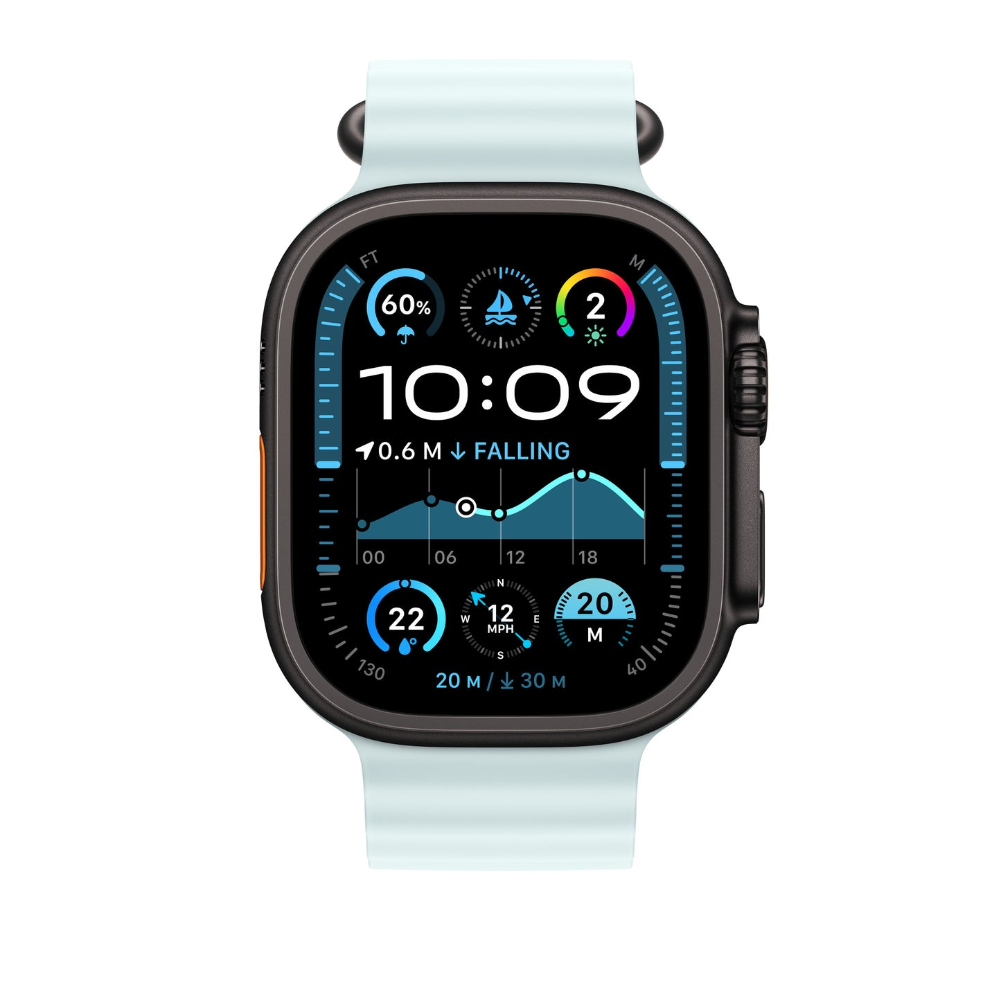 Apple Bracelet Océan • 49mm • Bleu Glacier Titane Noir