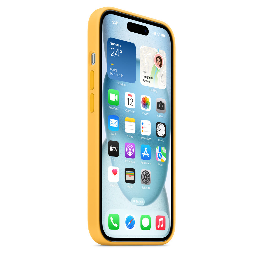 Apple • Coque en silicone avec MagSafe pour iPhone 15 • Rayon de soleil