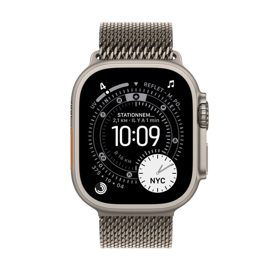 Apple Watch Ultra 3 GPS + Cellular, Boîtier en titane naturel de 49 mm, Bracelet Milanais titane naturel - Small