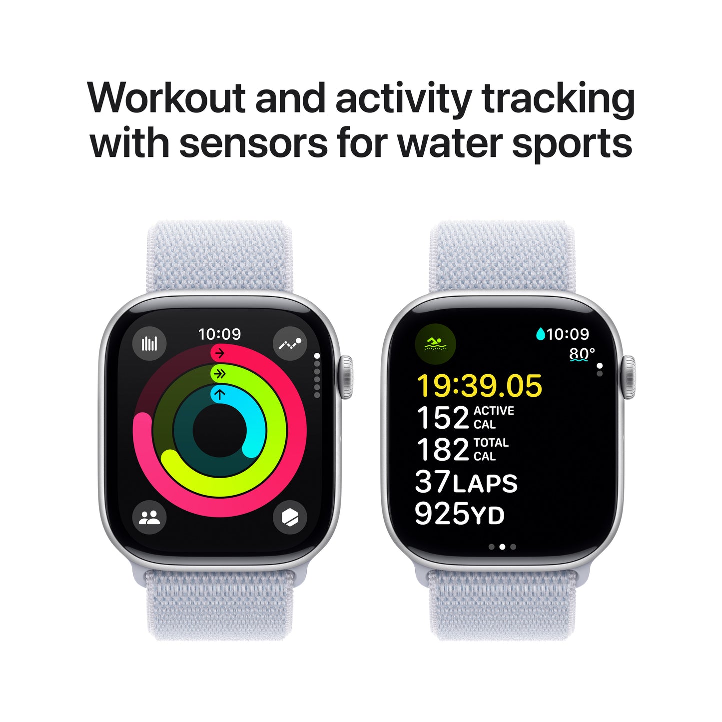 Apple Watch Series 10 • 46mm Silver • Boucle Sport Nuée bleue