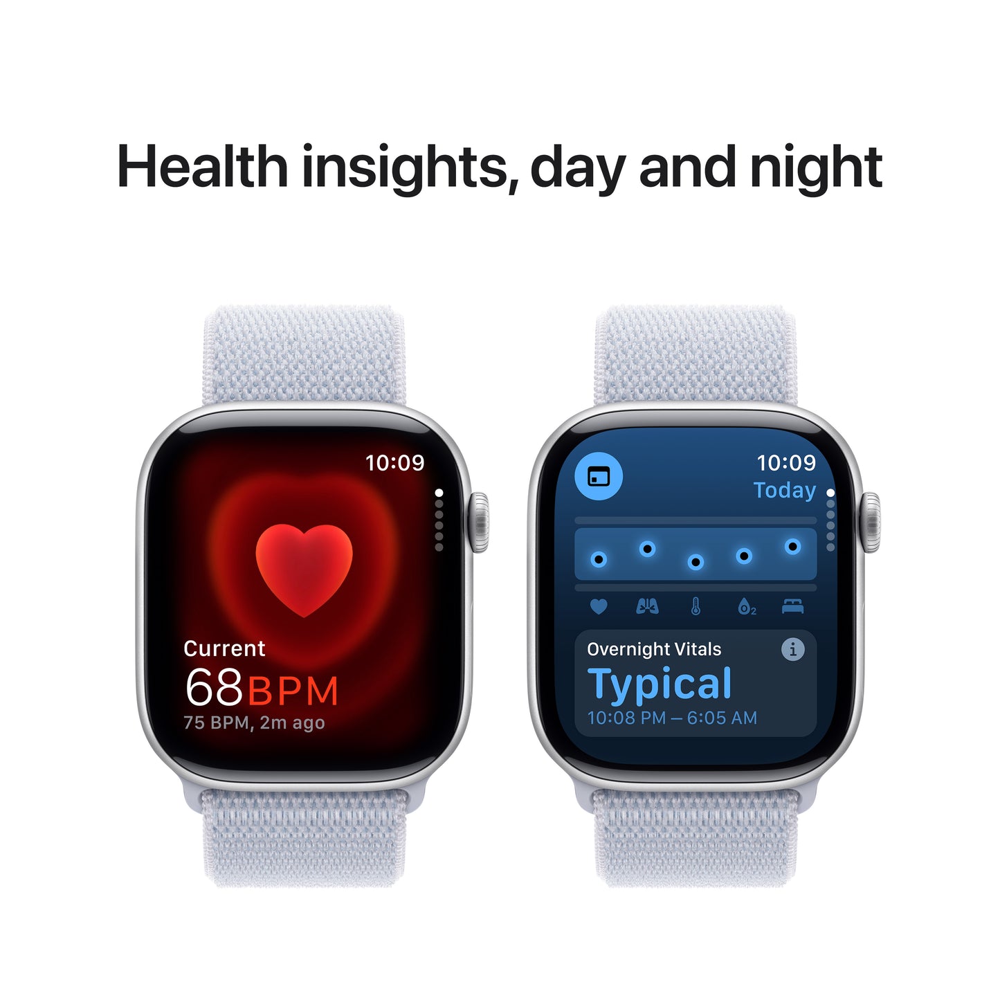 Apple Watch Series 10 • 46mm Silver • Boucle Sport Nuée bleue