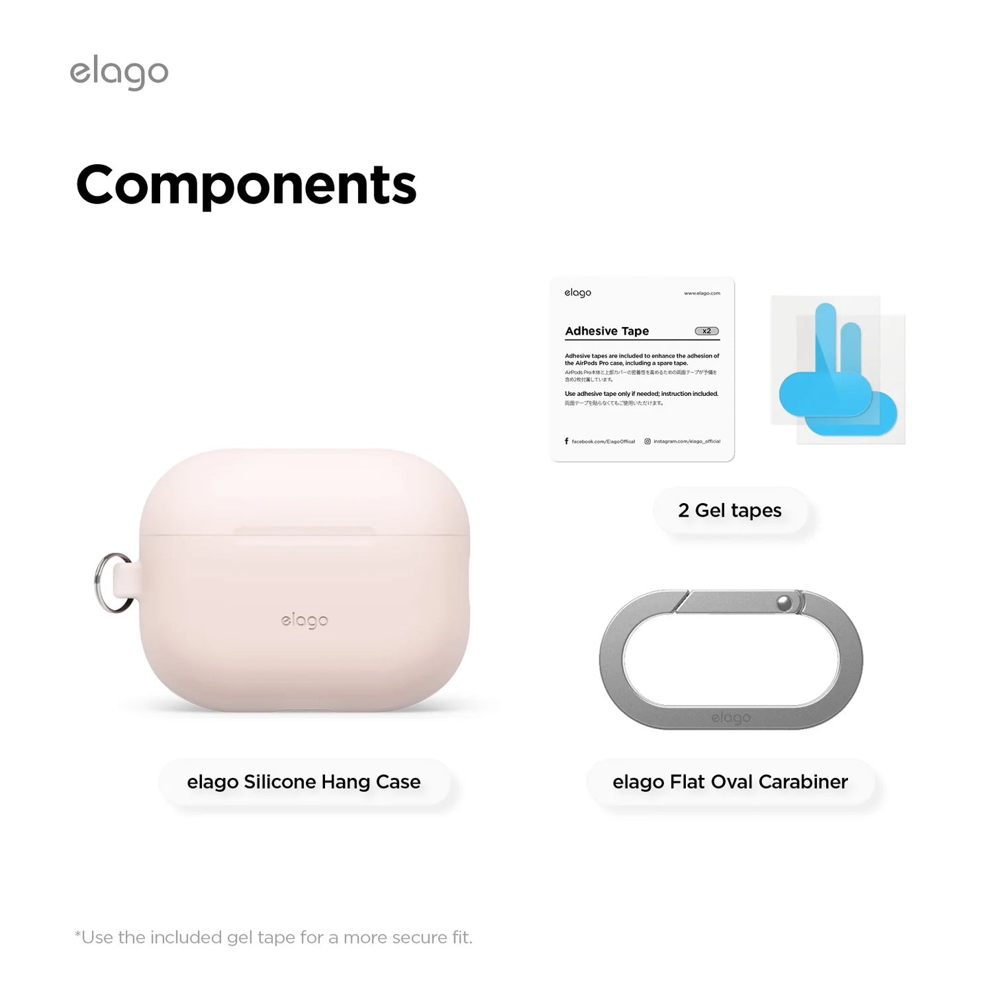 Elago • Coque Silicone avec Mousqueton • AirPods Pro 3 • Sable Rose