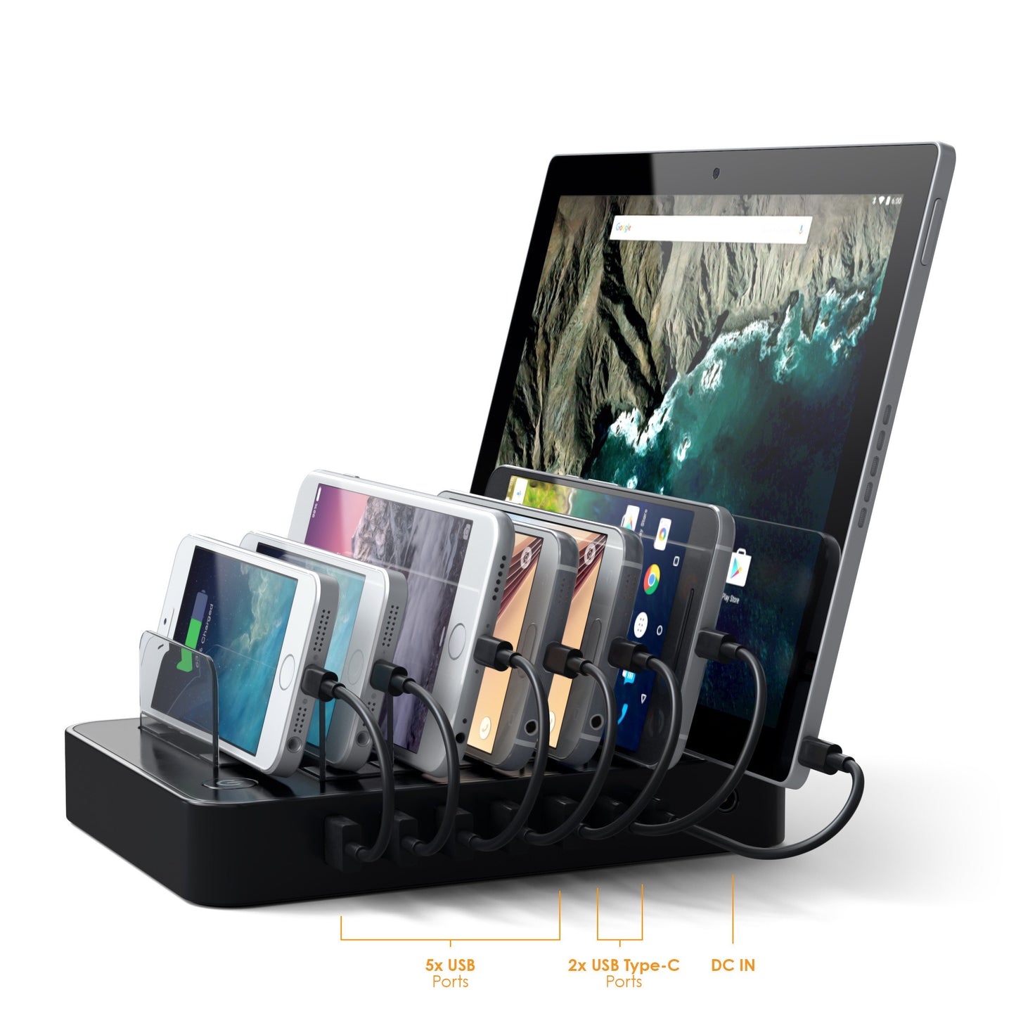 Station de recharge SATECHI pour appareils mobile - 7 Ports • Black
