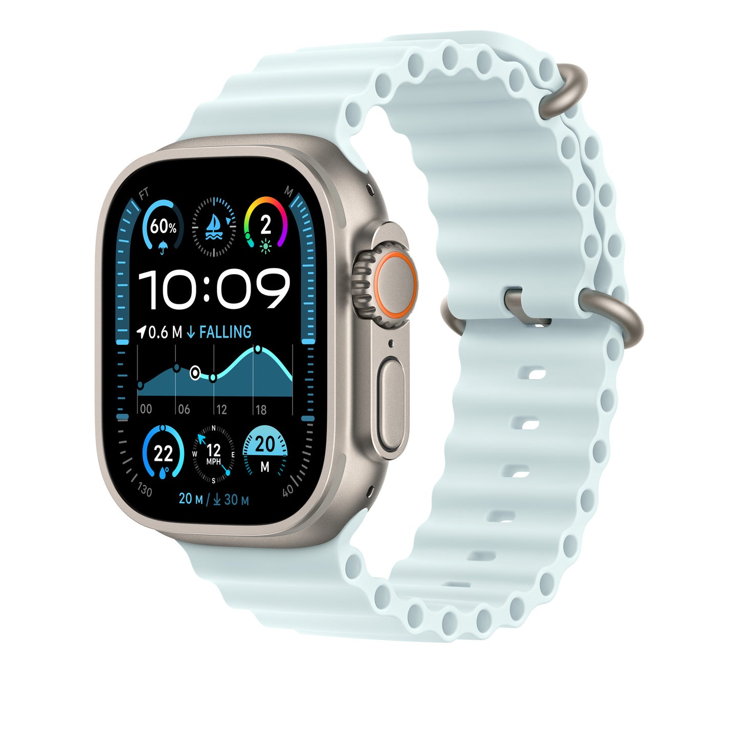 Apple Bracelet Océan • 49mm • Bleu Glacier Titane Naturel