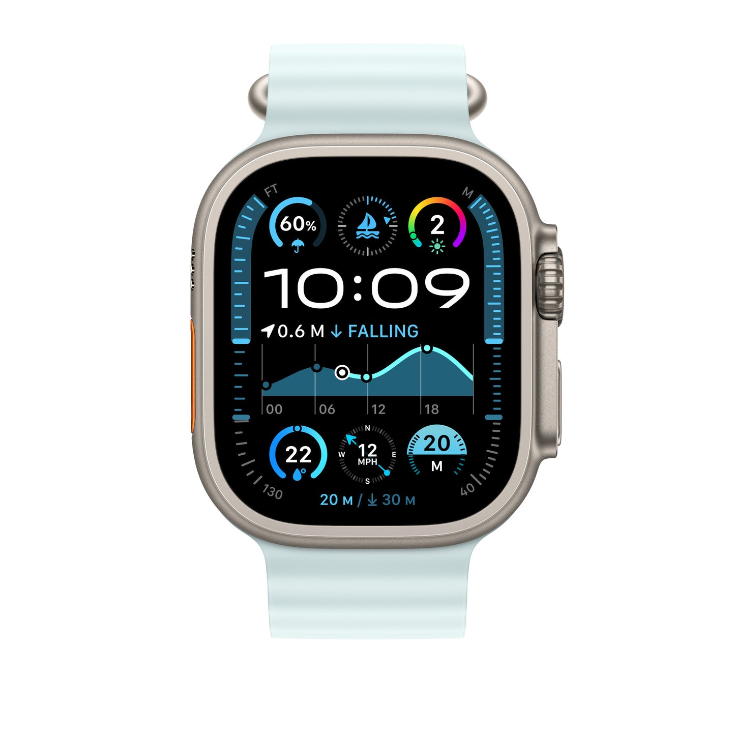 Apple Bracelet Océan • 49mm • Bleu Glacier Titane Naturel