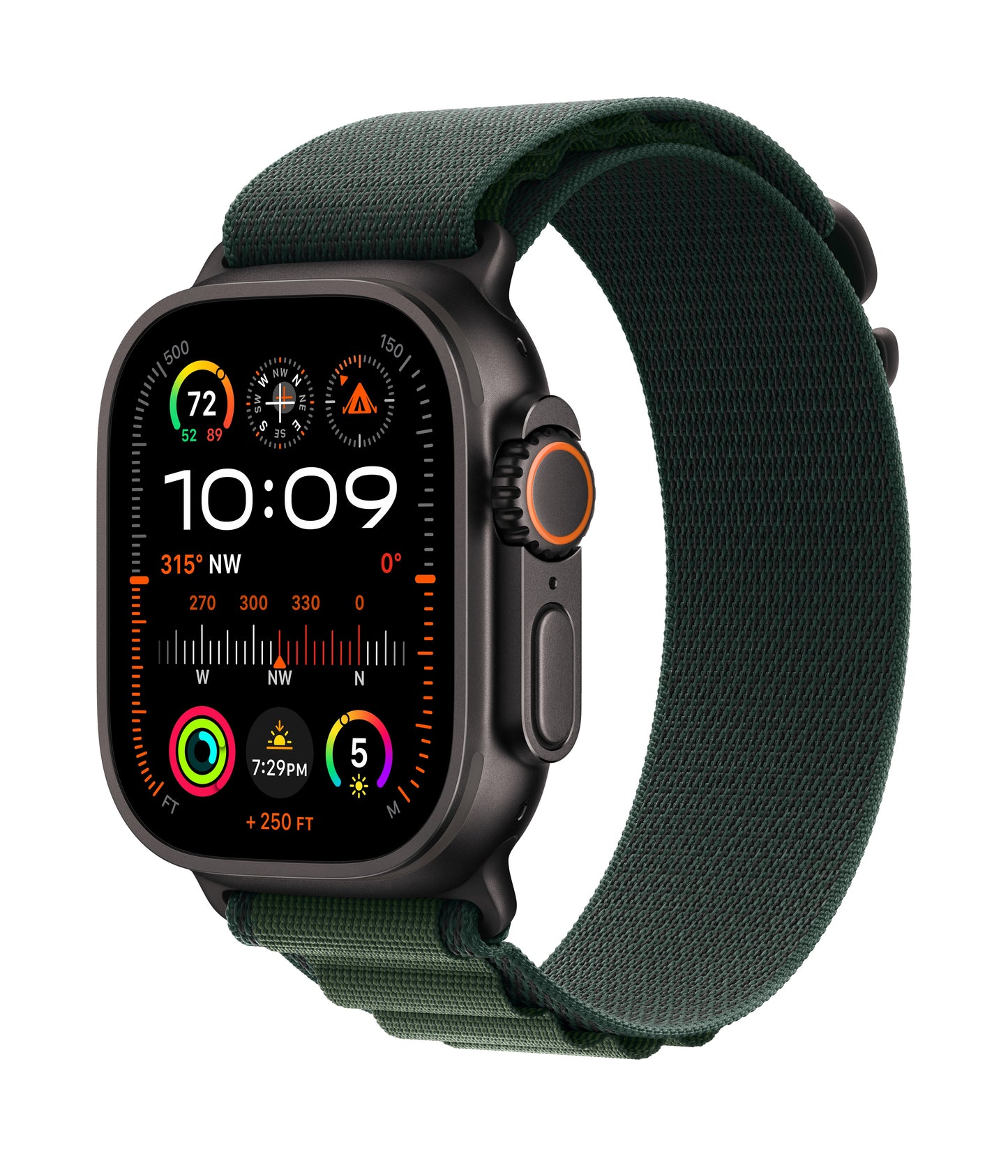 Apple Watch Ultra 2 • Noir • 49 mm • Boucle Alpine Vert foncé • S