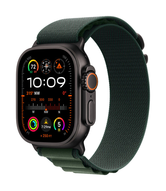 Apple Watch Ultra 2 • Noir • 49 mm • Boucle Alpine Vert foncé • M