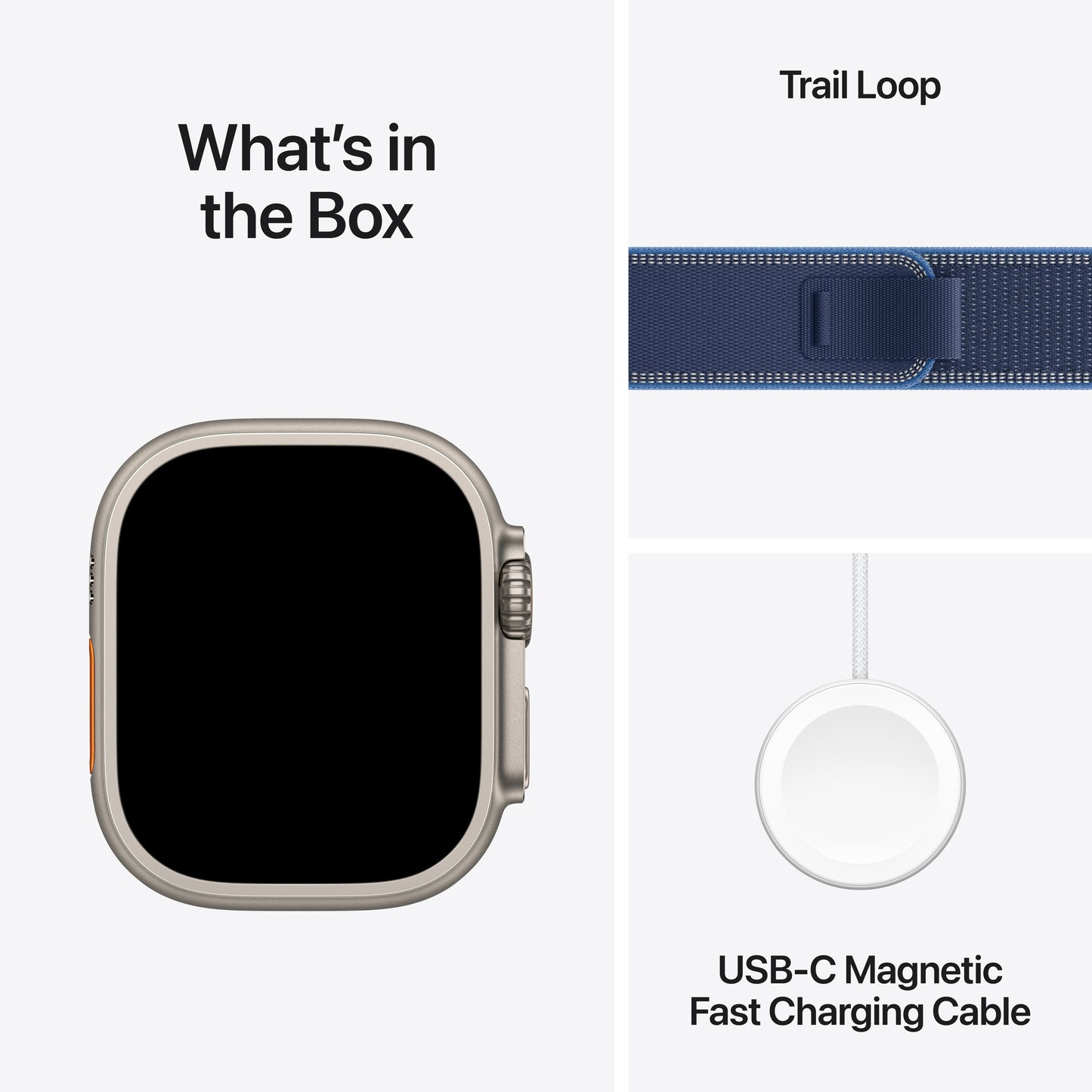 Apple • Apple Watch Ultra 3 • Titane naturel • Bracelet Trail Loop bleu (S/M)