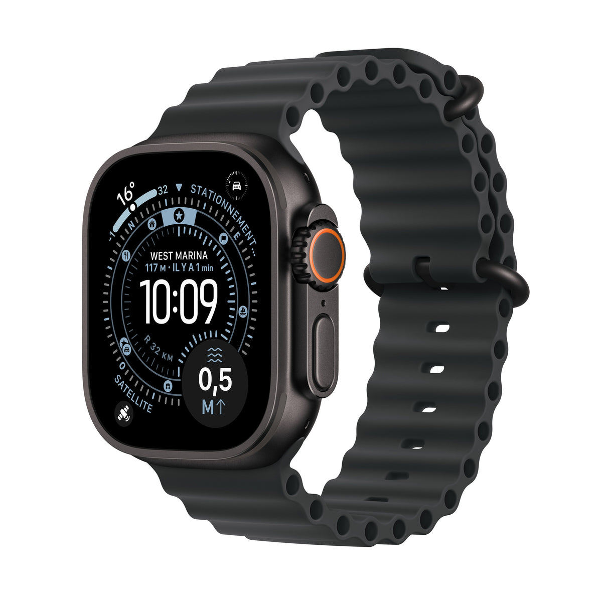 Apple Watch Ultra 3 GPS + Cellular, Boîtier en titane noir de 49 mm, Bracelet Océan noir - Occasion