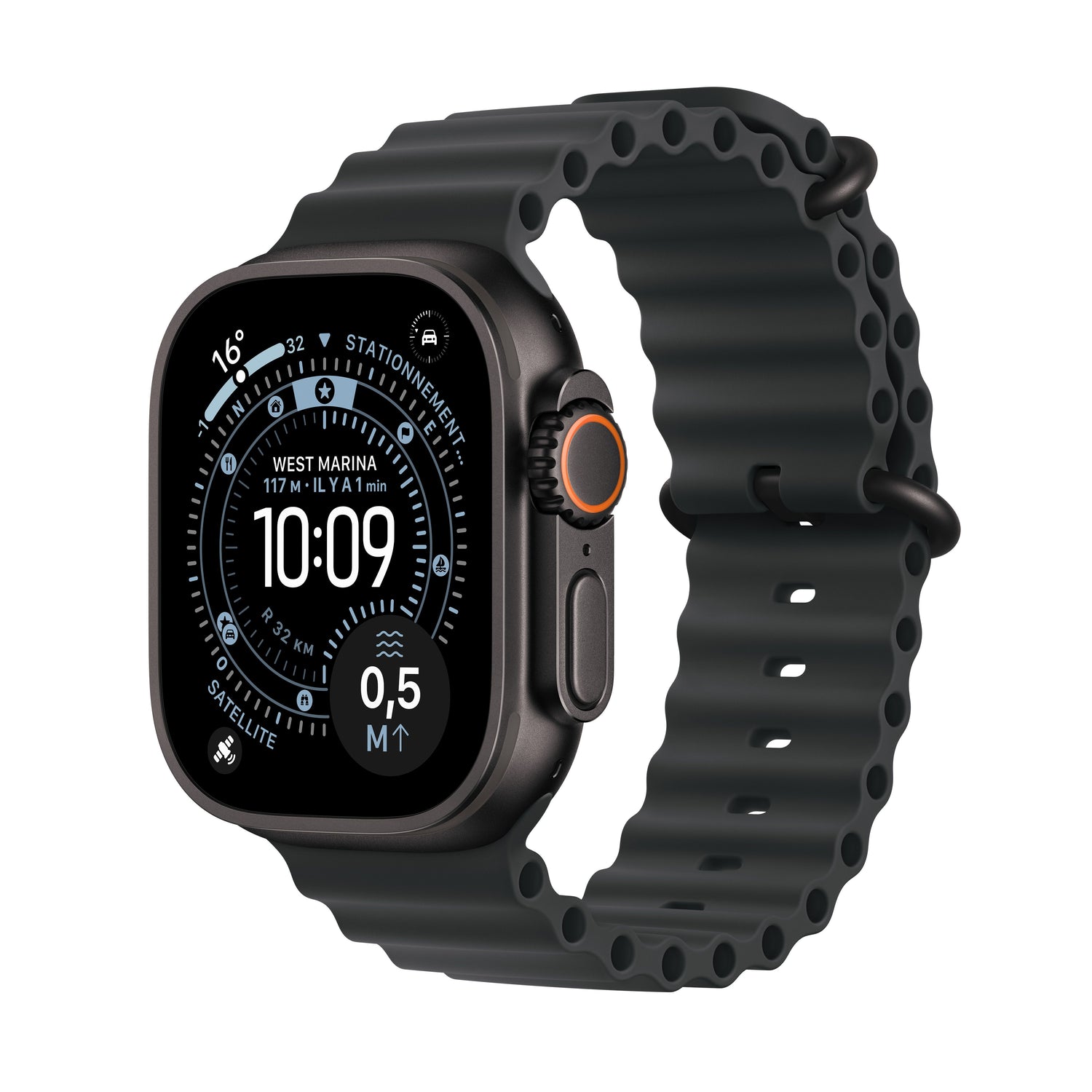 Apple Watch Ultra 3 GPS + Cellular, Boîtier en titane noir de 49 mm, Bracelet Océan noir