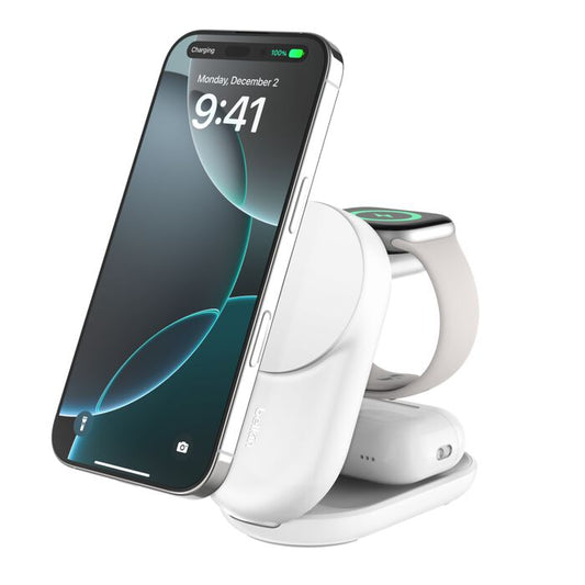 Belkin • Socle de recharge 3‑en‑1 UltraCharge avec Qi2 • 25 W • Blanc
