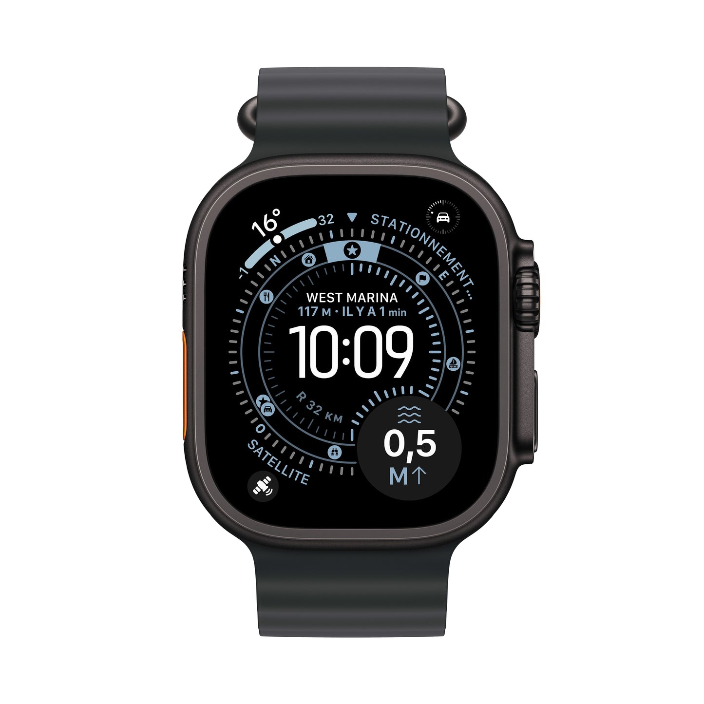 Apple Watch Ultra 3 GPS + Cellular, Boîtier en titane noir de 49 mm, Bracelet Océan noir