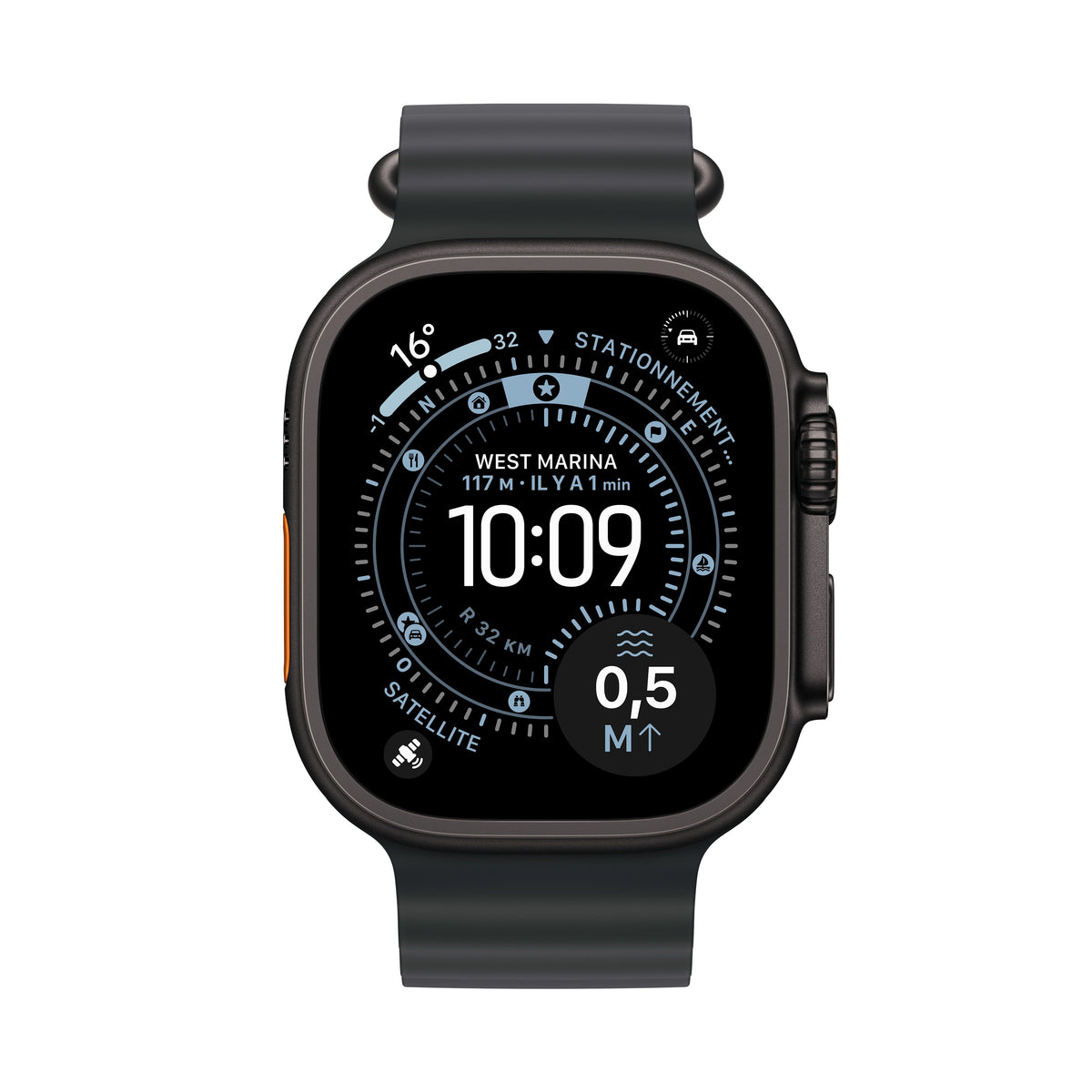 Apple Watch Ultra 3 GPS + Cellular, Boîtier en titane noir de 49 mm, Bracelet Océan noir