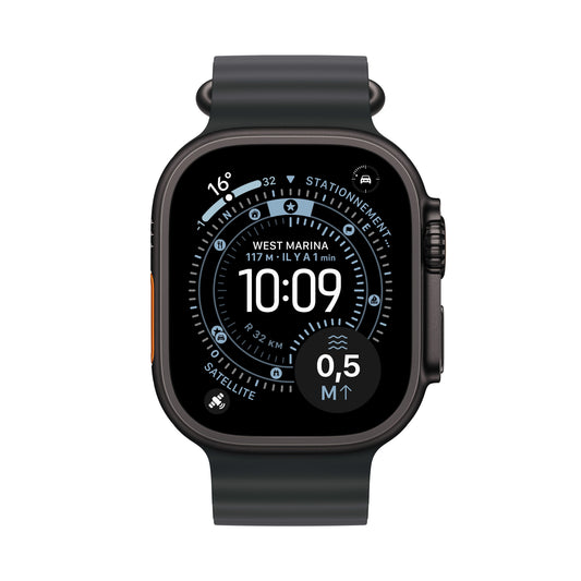 Apple Watch Ultra 3 GPS + Cellular, Boîtier en titane noir de 49 mm, Bracelet Océan noir