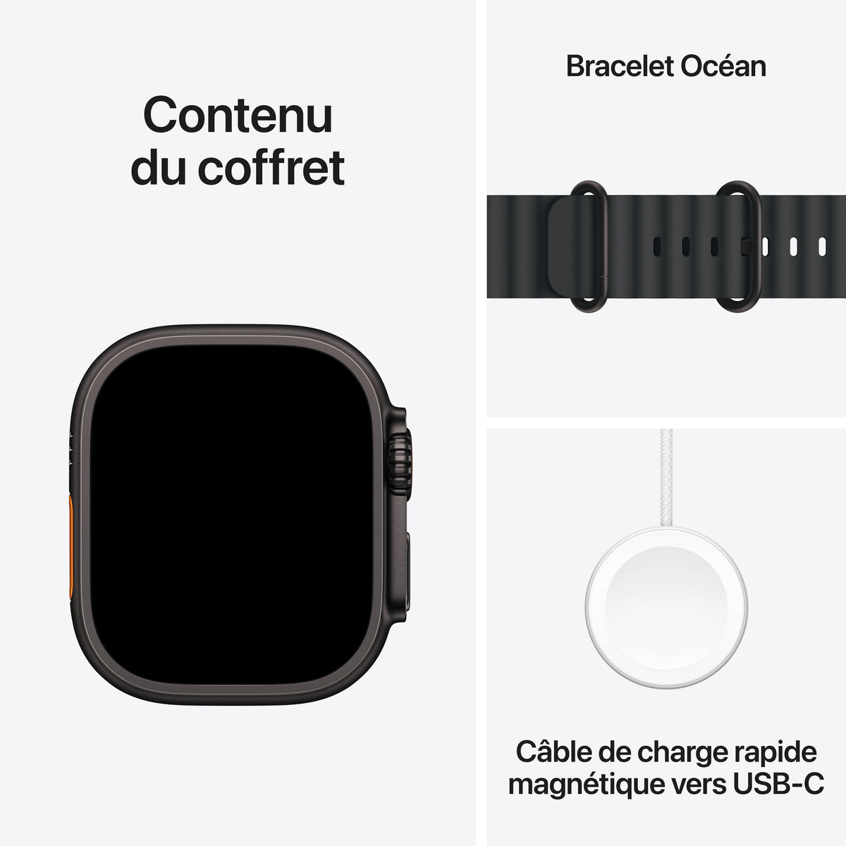 Apple Watch Ultra 3 GPS + Cellular, Boîtier en titane noir de 49 mm, Bracelet Océan noir
