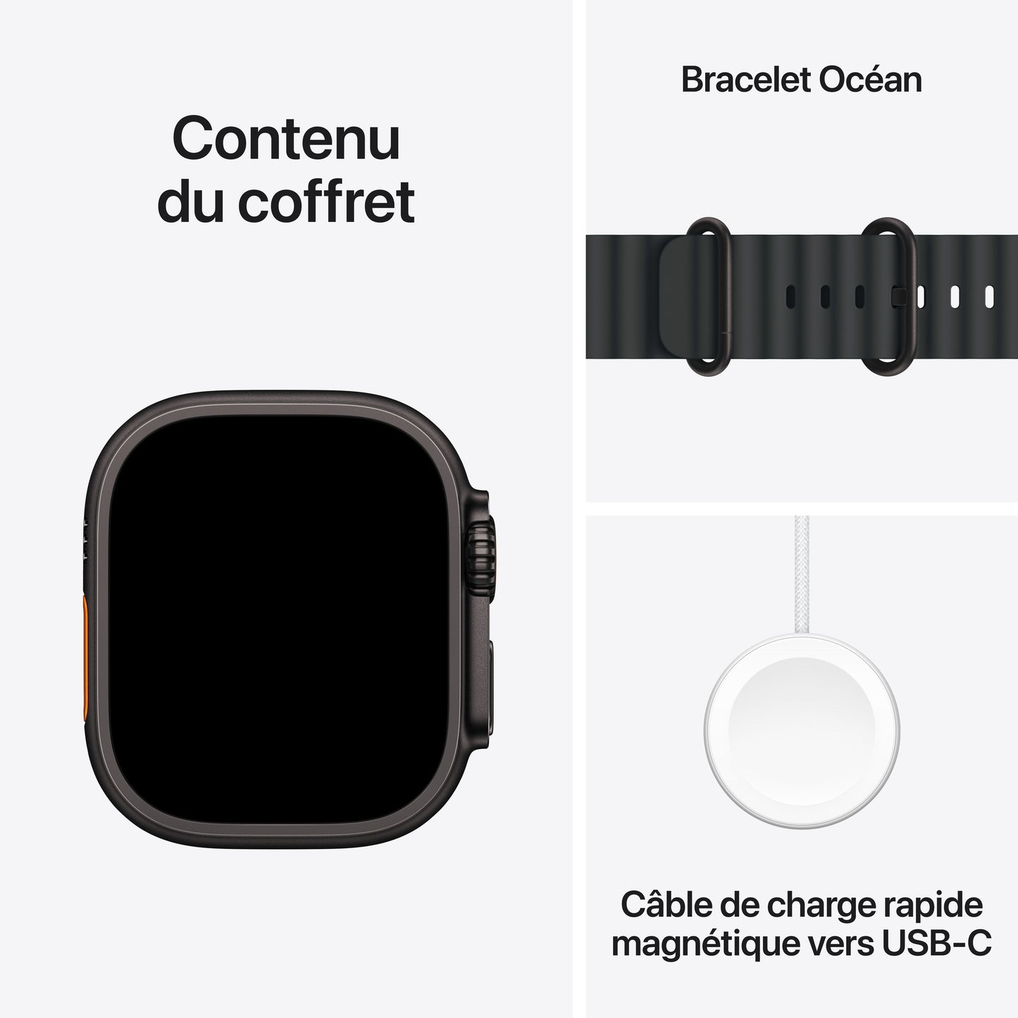 Apple Watch Ultra 3 GPS + Cellular, Boîtier en titane noir de 49 mm, Bracelet Océan noir