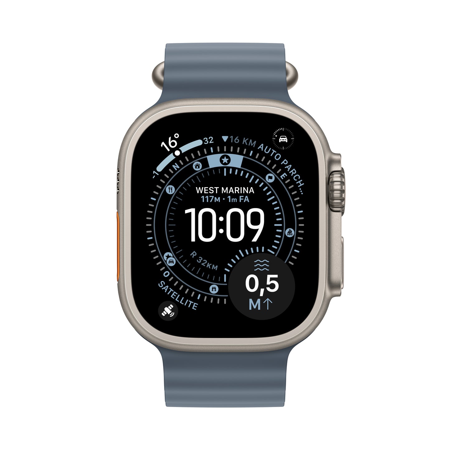 Apple • Apple Watch Ultra 3 • Titane naturel • Bracelet Ocean Bleu maritime