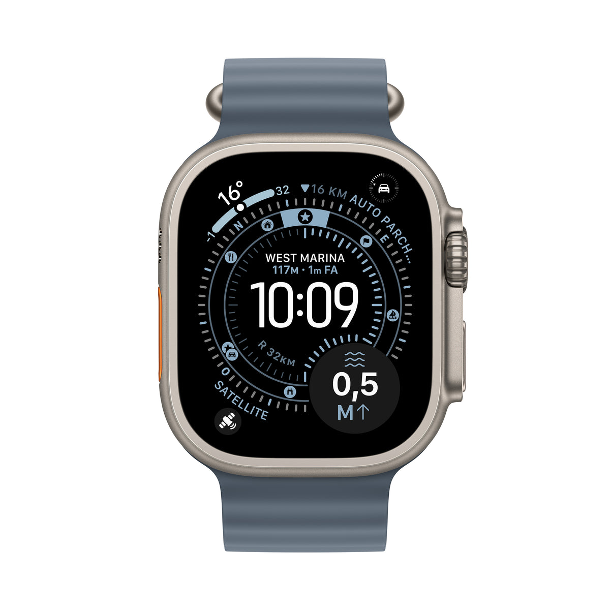 Apple • Apple Watch Ultra 3 • Titane naturel • Bracelet Ocean Bleu maritime