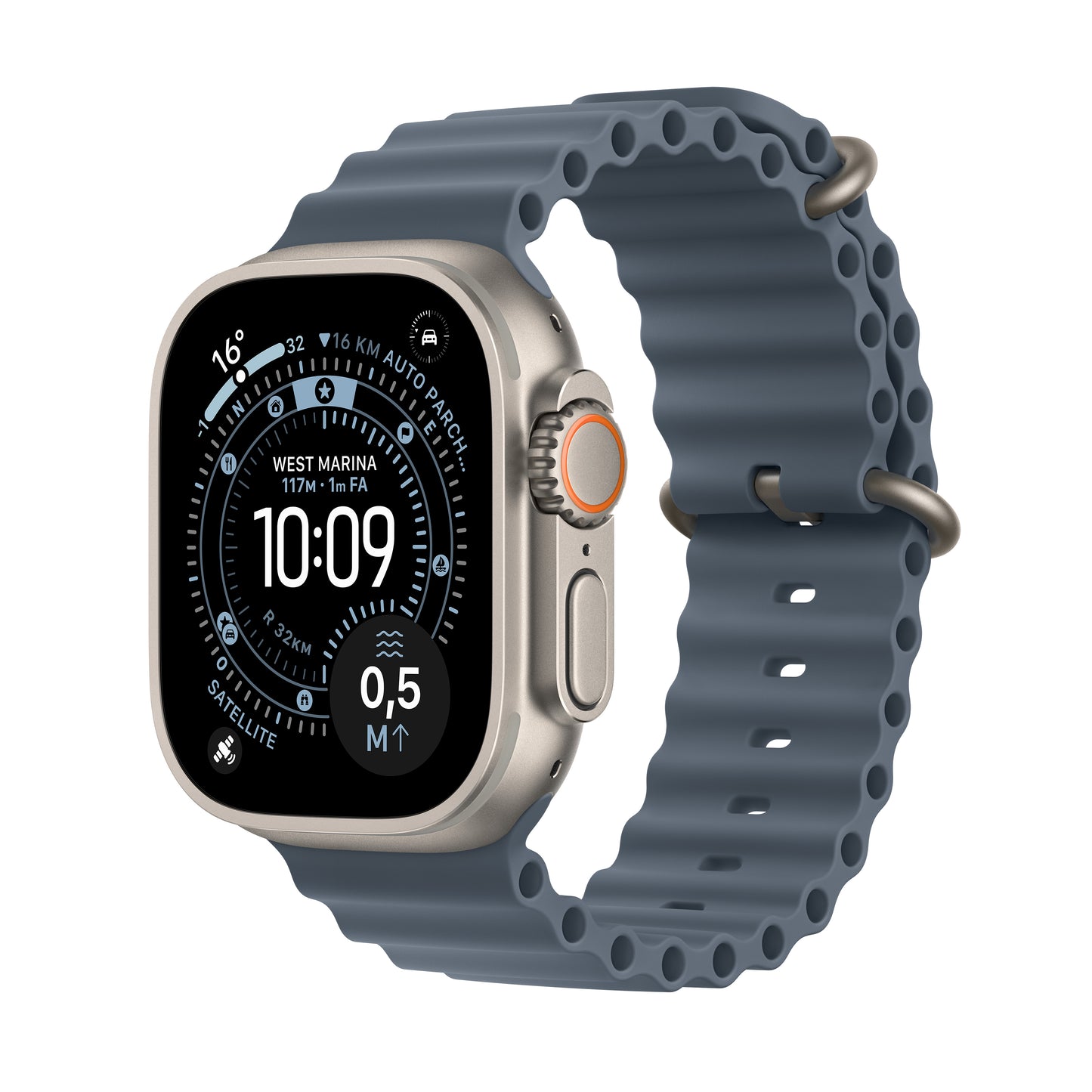 Apple • Apple Watch Ultra 3 • Titane naturel • Bracelet Ocean Bleu maritime