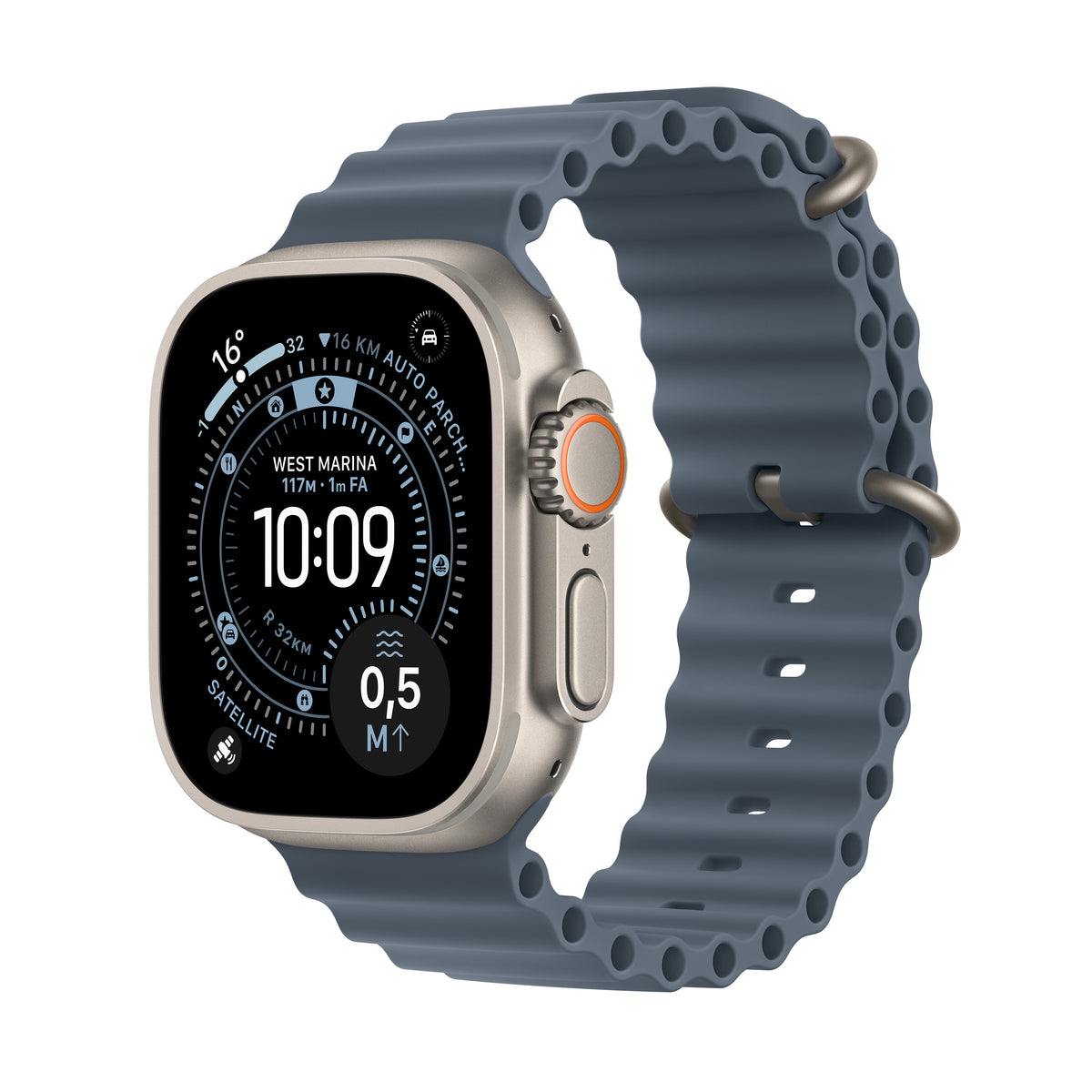 Apple • Apple Watch Ultra 3 • Titane naturel • Bracelet Ocean Bleu maritime