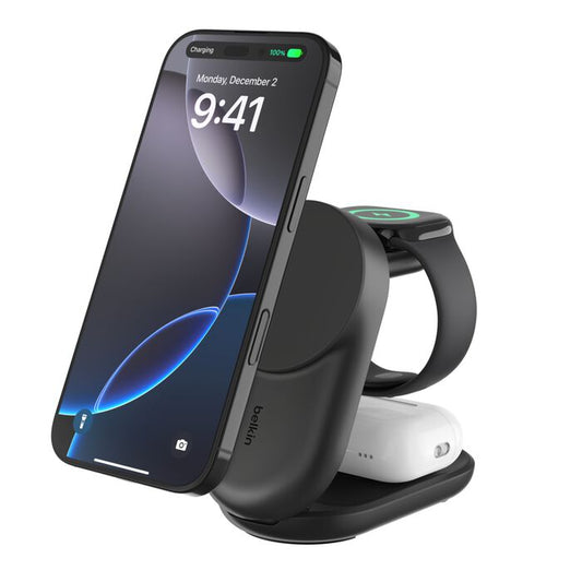 Belkin • Socle de recharge 3‑en‑1 UltraCharge avec Qi2 • 25 W • Noir