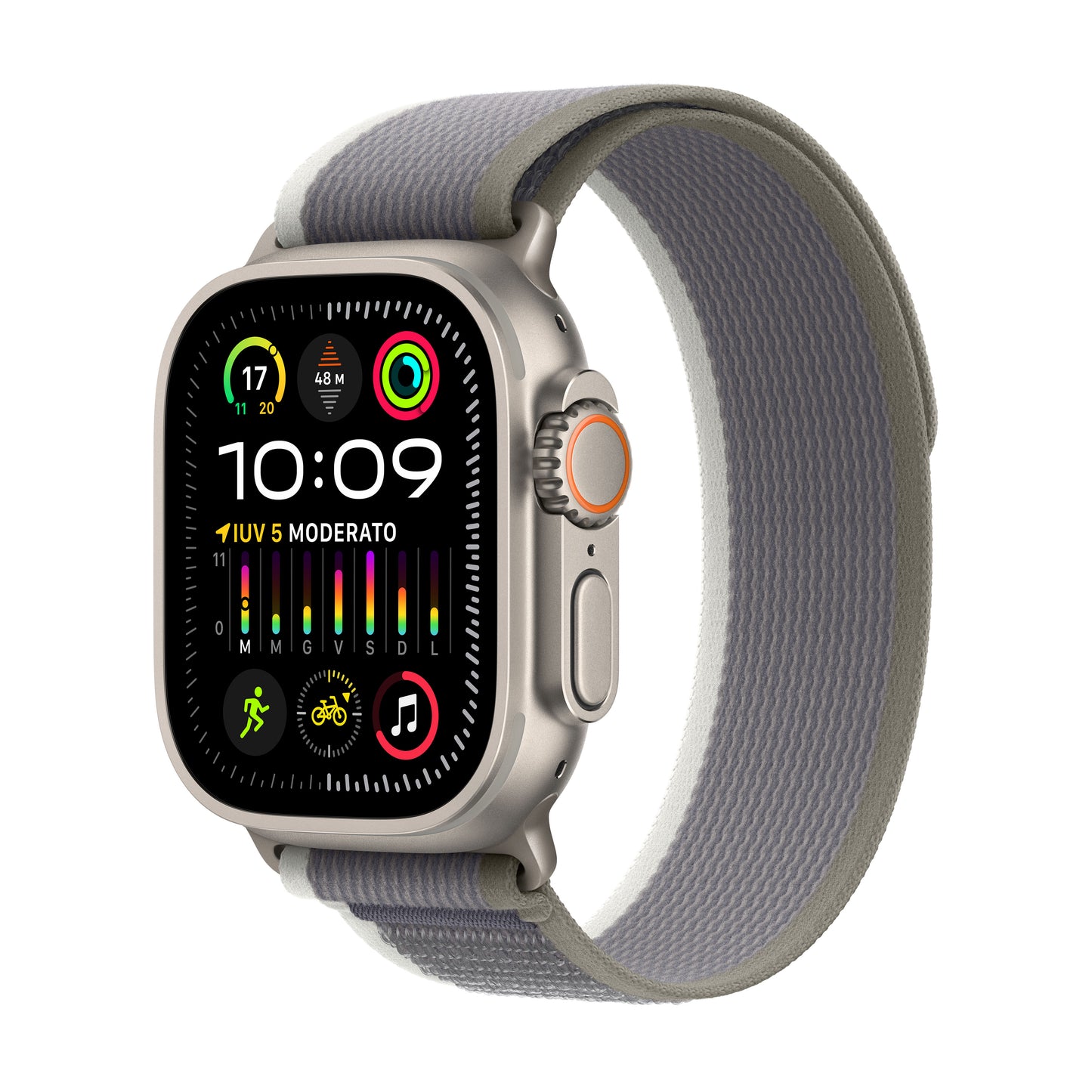 Apple Watch Ultra 2 • Naturel • 49 mm • Bracelet Trail Vert / Gris • S/M