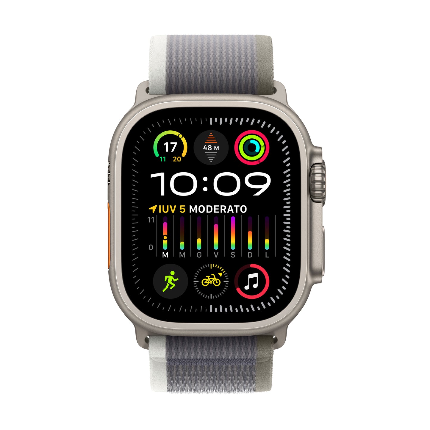 Apple Watch Ultra 2 • Naturel • 49 mm • Bracelet Trail Vert / Gris • S/M